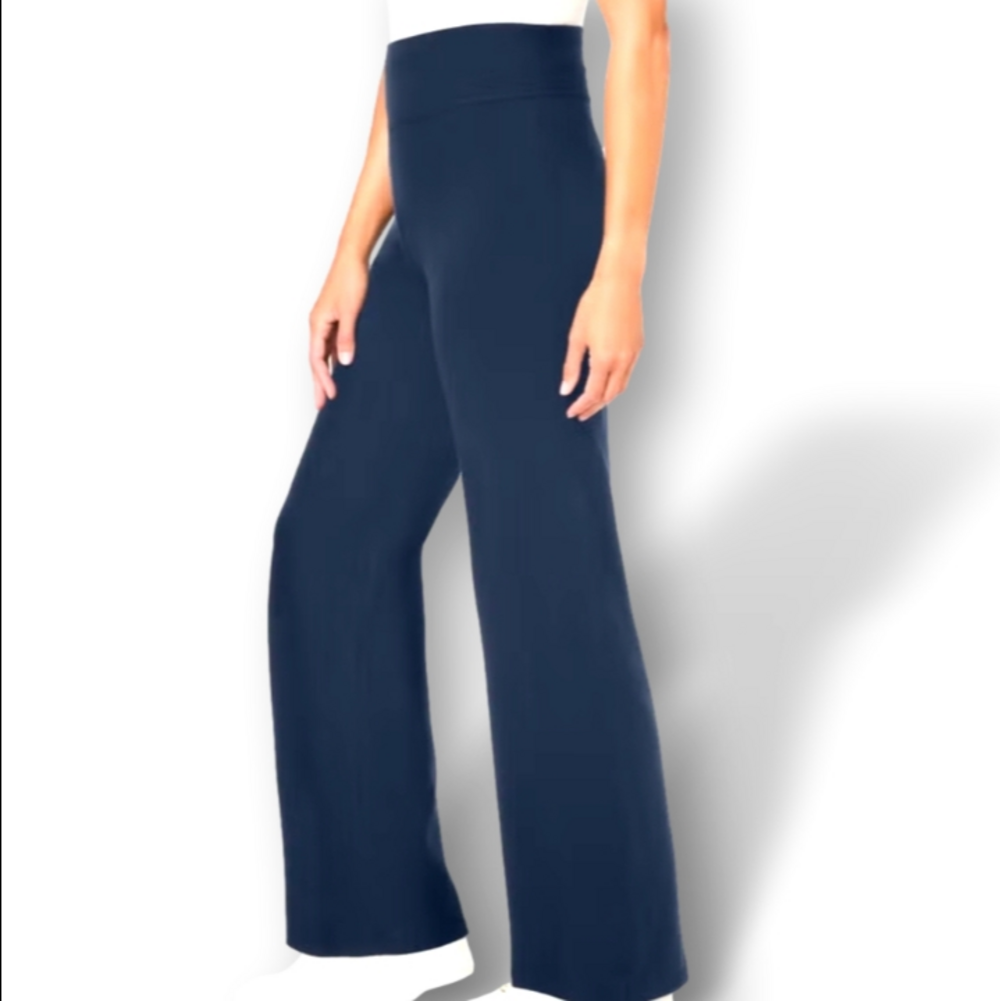 Women's Woman Within Bootcut Pants Size 18-20 Navy Knit yoga pants Leggings - Picture 1 of 8